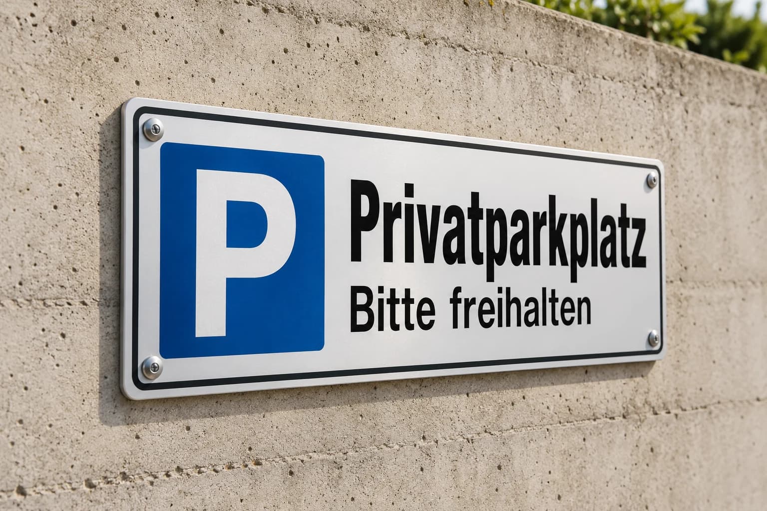 Aluminium-Parkplatzschild mit blauem P und dem Hinweis Privatparkplatz